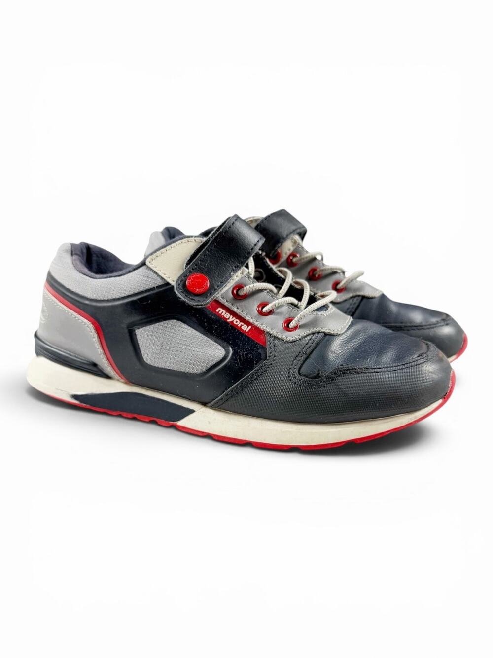 Mayoral Leather Athletic Sneakers Black Gray Red EU 34 US 2 Youth